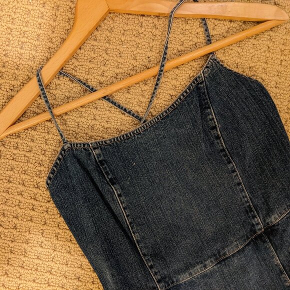 Vintage Sisley Denim Mini open back boyish sexy Dress – Made in Italy – XS - Picture 7 of 14